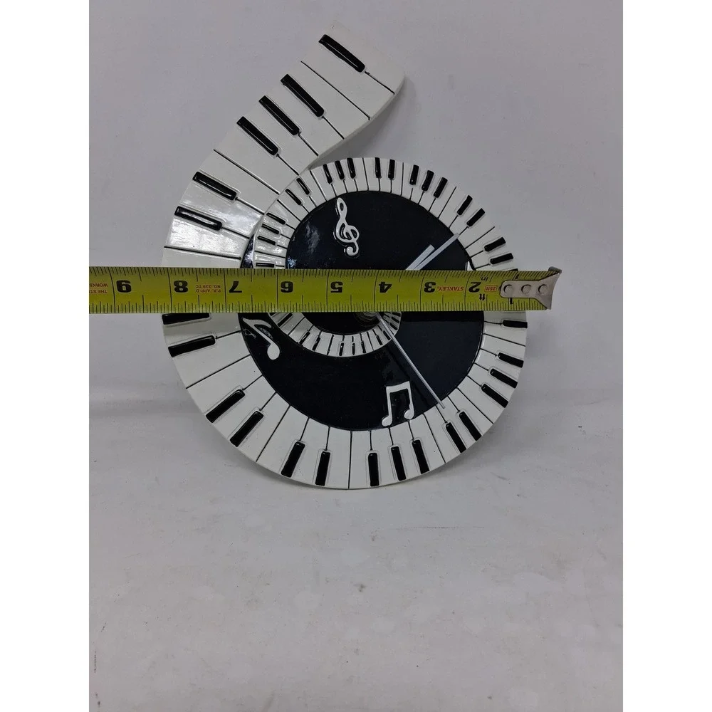Modern Spiral Piano Key Wall Clock Black White Musical Note Treble Clef Decor